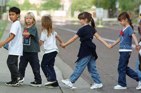 Schoolchildren walking to school